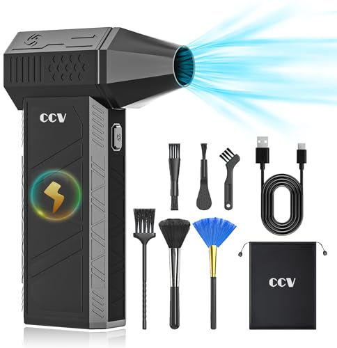 CCV Elektrische Staubgebläse Luftdruckspray, 3-Gang 150000 U/min, Druckluft Compressed Air Duster mit 3000mAh Akku, Reinigungsbürste und Tepy-c Schnellladung, für PC Reinigungsset, Auto, Sofa (BLACK)