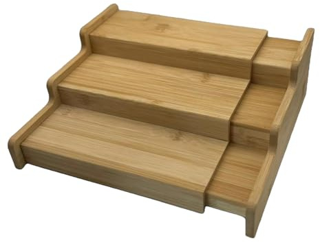 MAGNA RETAIL Bamboo Spice Rack Organiser | Tiered Extending Spice Organiser | Kitchen Storage Rack | Seasoning and Small Jars Kitchen Countertop Organizer | Extendable Shelf (3-Tier)