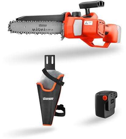 STOCKER - Kit Motosega Cordless Magma E-200 LA 21V Professionale - Fodero, Batteria 2.6Ah, Olio Lubrificante - Set Potatura 5 Pezzi