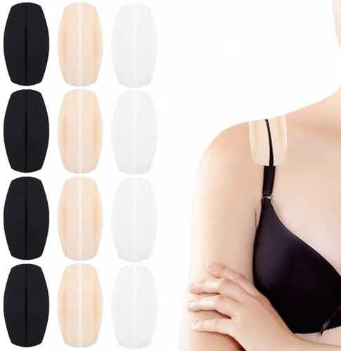 Molain 12 cuscinetti in silicone per spalline del reggiseno, supporti per spalline per reggiseno scivolano, morbidi, senza ammaccature, antiscivolo, per alleviare il fastidio alle spalle (nero,