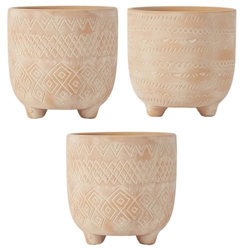Olly & Rose Andaluz Keramik Blumentopf Set 3-11,5 cm Terrakotta mit geätztem Muster - Kleine Pflanztöpfe Outdoor und Indoor Kaktus und Sukkulenten Töpfe - Terrakotta Pflanzgefäße - Blumentöpfe
