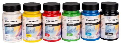 Ideen mit Herz akrylfärg Harmony | Akrylic Paint Set | 6 nyanser | sidenmatt | hög täckning | vattenbaserade färger | 90 ml vardera (grundläggande nyanser)