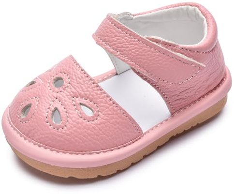 Skeblo Toddler Girls Squeaky Shoes Flower Punch Baby Mary Jane Flats Sandals (Removable Squeakers)