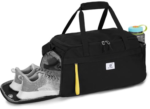 SKYSPER Gym Bag for Men & Women with Shoe Compartment, Carry-on Gym Duffle Bag for Travel and Sports, Workout Overnight Bag with Large Wet Pocket, Black