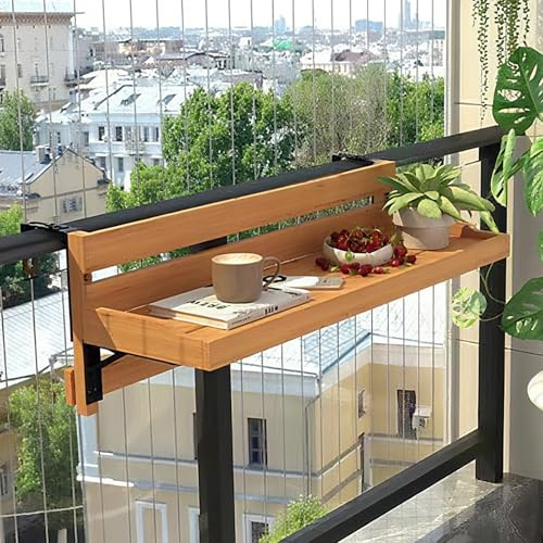 ZENSTYW Mesa Colgante De Balcón, Mesa Plegable Con Barandilla Para Exterior, Mesa Auxiliar De Terraza Con Altura Ajustable, Mesa De Centro Para Patio (60cm/23.6in)