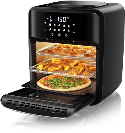 Arendo - Heißluftfritteuse XXL mit LED Touchscreen 12 Liter - Grill - Dörrautomat - Backofen - Air Fryer - Touchscreen - Easy&Clean - Fritteuse ohne Öl - Umluft - Pizza Hähnchen Pommes - BPA frei