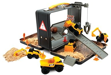 CatToysOfficial | Set da Costruzione con Sabbia Riutilizzabile | Valigetta: Include 5 Veicoli Little Machines™, Gru, Coni, Rocce, Rampe e 283 g di Sabbia Composta | Giocattoli Bambini 3+ Anni