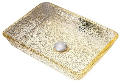 Rectangular Stained Glass Bathroom Countertop Basin Die Cast Glass Washbasin 460x330x110mm Elegant Yellow Design Stylish Sink for Modern Bathrooms BW22 002