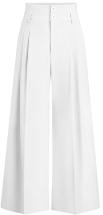 PRETTYGARDEN Womens Spring Wide Leg Palazzo Pants 2026 Trendy Loose Button High Waist Pleated Work Business Casual Trousers (White,Large)