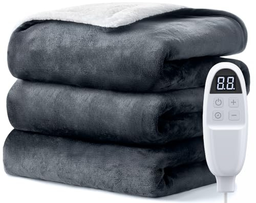 Dnenellr Manta Eléctrica Grande 200×180 cm, Manta Eléctrica para Cama y Sofa, 6 Niveles de Temperatura, Apagado Automático, Manta Termica Electrica con Protección Contra Sobrecalentamiento, Lavable
