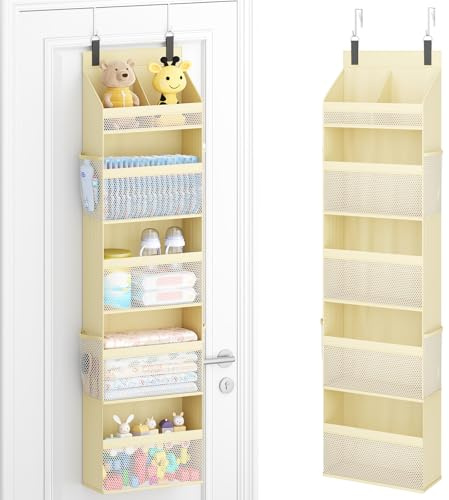 Lifewit 5-Nivåers Blöjförvaring För Barnrummet, Stor Och Tålig Hängande Förvaring Med 4 Nätfickor På Sidorna, Stabil Hylla På Baksidan Av Dörren För Babysaker Och Leksaker I Skafferiet, Beige