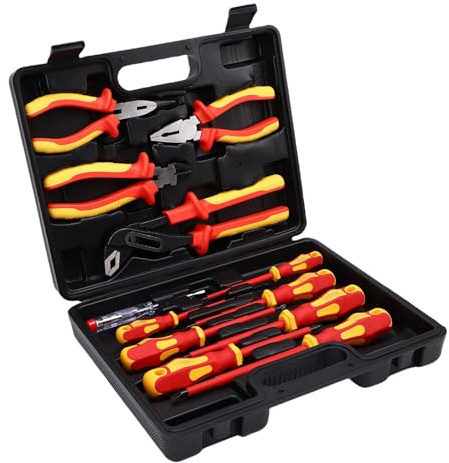 ZenithAur Set di Utensili Isolati, Utensili Elettrici Certificati VDE da 12 Pezzi 1000 V con Cacciaviti Magnetici e Pinze per Elettricisti e Riparazioni Automobilistiche