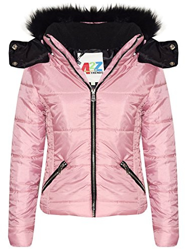 A2Z 4 Kids® Barn Flickor Jackor Mode Med Huva Vadderad Puffer Bubble Faux - Jacket Puffer 414 Baby Pink 7-8