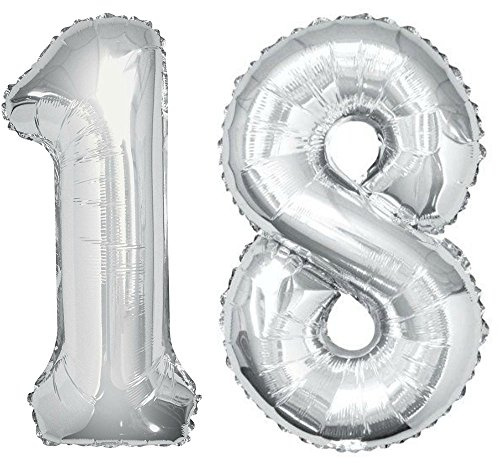 Vetrineinrete® Palloncini gonfiabili a Numero 18 Anni Gigante Decorazione per Feste di Compleanno festoni in Argento con Cannuccia G41