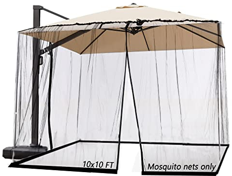 SOOSPE-MZ 10ft Patio Mosquito Netting Patio Umbrella Cover Mosquito Netting Screen,Windproof Mosquito with Zipper Portable Foldable Umbrella Mosquito Net(10'10'7.6') (Black)