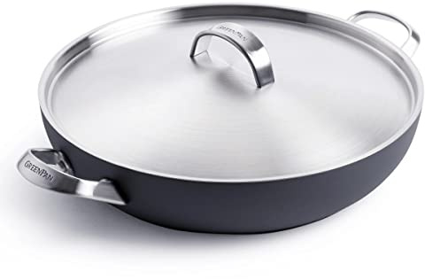 Greenpan Paris Pro Hard Anodized Healthy Ceramic Nonstick, 11 Everyday Frying Pan Skillet with 2 Handles and Stainless Steel Lid, PFAS-Free, Dishwasher Safe, Grey