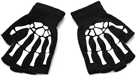 Unisex Halbfinger Fingerlose Outdoor Sport Arbeitshandschuhe Erwachsene Halloween Skelett Schädel Halbfinger Handschuhe Leuchtende Winter Fäustlinge, a, One size