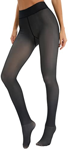Famulily Women Fake Translucent Warm Thick Tights Tummy Control Leggings Slim Stretchy Pantyhose Winter Black 300g