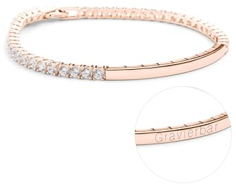 Amoonìc Damen Armband Rosegold mit Gravur | Tennisarmband mit Zirkoniasteinen | Personalisierte Armkette für Frauen als Geschenk für Mutter Tochter Freundin
