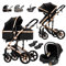 Prokoke Poussette 3 en 1, Poussette avec Réversible Deux Façons de Pousser, Pousette 3 en 1 avec Alliage d'aluminium à Cadre, Poussette Canne avec Conception Pliable en Un Clic (black gold 588)
