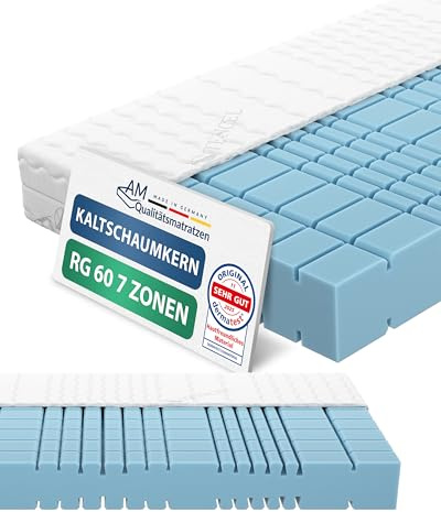 AM Qualitätsmatratzen Premium 7 Zonen Kaltschaummatratze 180x200 H3 - Made in Germany - Oeko TEX zertifizierte Matratze Kaltschaum 180x200-19 cm Hoch - Ergonomische Matratze 180x200cm