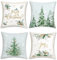 Bonhause 4er Set Kissenbezüge Weihnachten Baum 45 x 45 cm Grün Kiefer Schneeflocke Joy Xmas Samt Soft Dekorative Kissenhülle Zierkissenbezüge für Sofa Schlafzimmer Feiertag Dekoration
