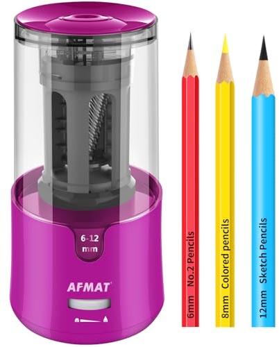 AFMAT Electric Pencil Sharpener for Colored Pencils, Auto Stop, Fast Sharpen in 3s, Large Hole Pencil Sharpener Plug in for 6-12mm No.2/Jumbo Pencils PS91