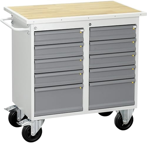 kaiserkraft | Fahrbare Werkbank | mit 10 Schubladen | lichtgrau/anthrazitgrau