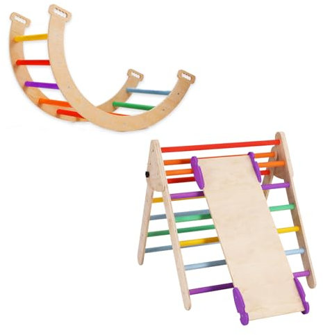 BommJokker Climbing Triangle for Kids Montessori Climber Ladder Slide Toddlers Rock with ramp and arch (colour)