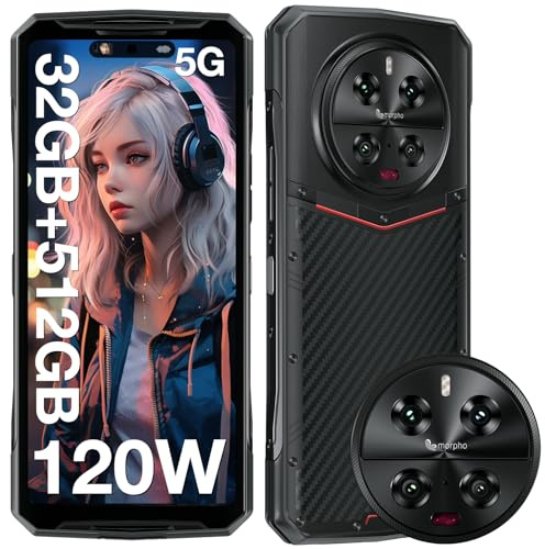 DOOGEE Blade GT 5G Telephone Incassable, 32 Go RAM + 256 Go ROM, Batterie 5500mAh, Écran 6.72 Pouces FHD+ 120Hz, AI Camara 48MP, Octa-Core 6nm, Android 14, Double SIM, NFC, Ultra Mince, 2024 - Noir