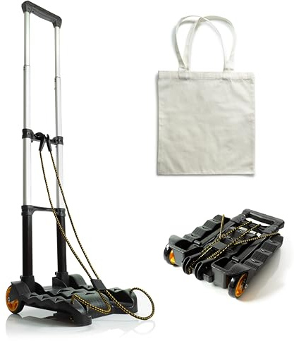 Venmark Carrito de equipaje plegable con ruedas, plegable, compacto, ligero, carro de mano portátil y plataforma plegable para viajes, mudanzas, oficina, completo con bolsa de lona
