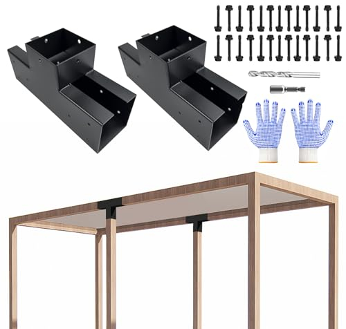 VoTwoofv Pergola Bracket kit 6 x 6,3-Way T-Shaped Bracket Woodworks Pergola kit for Wood Beam (Actual: 5.5 x 5.5'') Outdoor Gazebos,Patio Pergolas,Log Cabins (2 Pack)…
