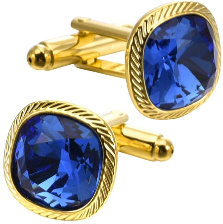 Jonwo Handmade Cufflinks for Men Lady Blue Zircon Crystal 14K Gold Plated