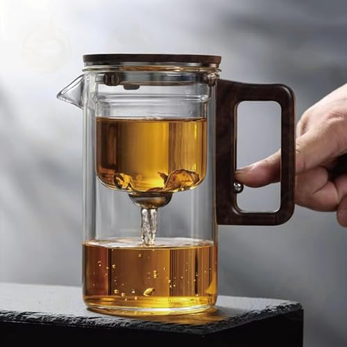 Häxkonst tekanna, magisk tekanna med avtagbar infusioner, lugnande te harmonibehållare, vattenseparering glas tekanna med trähandtag (720 ml)