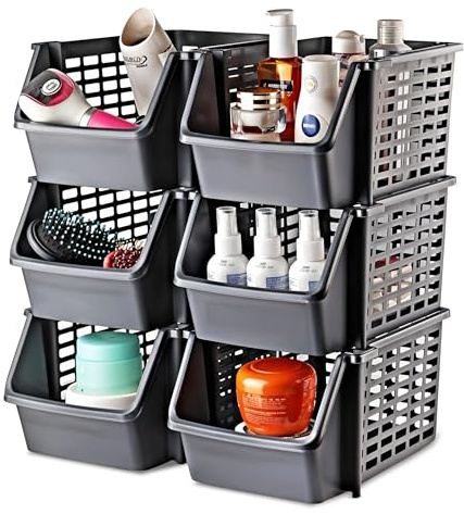 My Happy Home 6-Tier Stackable Storage Basket, Multipurpose Organizer for Kitchen, Under Sink, Table, Fridge - Easy to Assemble, Anthracite