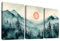 3Pcs Grüner Wald Sonnenaufgang Mit Rahmen Leinwand Bilder Abstrakte Neblige Berge Landschaft Bild auf Leinwand Malerei Wandbilder Wohnzimmer Schlafzimmer Badezimmer Wanddeko 90x40cm (12x16x3pcs)