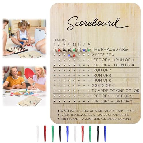 Phase Ten Punkteblätter, Holz Anzeigetafel, Punkteblätter mit 10 Farbigen Pegs, Kartenspiel Zubehör, Kartenspiel Punktetafel, Spielstandsblock, Punkteblätter für Party Spiele Familienspieleabende