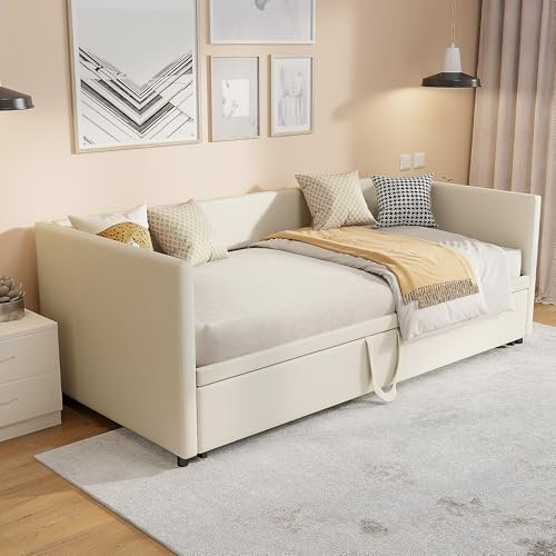 DADEA Sofá cama Convertible de 2 plazas, 90 x 200, sofá clic clac convertible, 2 plazas, color beige (sin colchón)