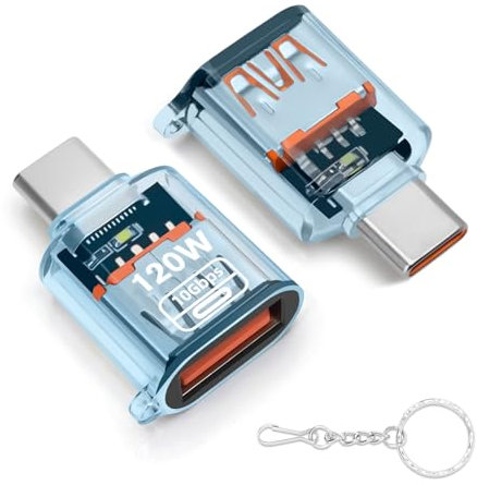 Adaptateur USB vers USB C (2 Packs), Convertisseur USB Type C Mâle vers USB A 3.2 Femelle, Adaptateur Thunderbolt 3 vers USB Femelle OTG pour iPhone 16/15 Series, MacBook, Samsung et Autres (Bleu)