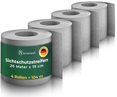 Novatool PREMIUM PP 104m Rolle Sichtschutzstreifen für Doppelstabmattenzaun Fenster Grau für 40 Reihen 1,1 mm extra stabil UV-Beständigkeit Metallzaun Sichtschutzstreifen Zaunelemente Sichtschutz Zaun