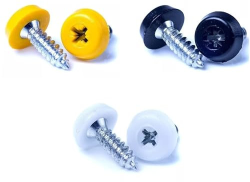 YUVA Number Plate Screws Kit – Oversized Plastic Top Bolts – License Plate Fixing Set (2 White, 2 Black, 2 Yellow) – Rustproof Fit for Cars & Motorbikes