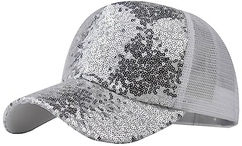 Generisch Chapeaux fins unisexe tendance en maille à paillettes, respirant, chapeau de protection solaire changeant de couleur, casquette avec filet casquette bleu homme, argenté, taille unique