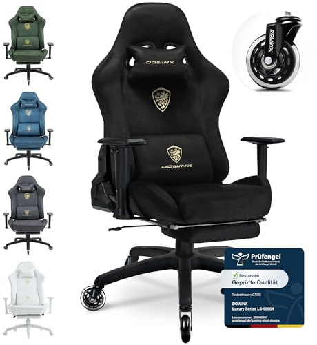 Dowinx Gaming Stuhl, Atmungsaktiver und Ergonomischer Bürostuhl aus Mikrofaser-Velours, Weiches Sitzgefühl wie Pelz, Verstellbarer Schreibtischstuhl mit Fußstütze, Schwarz