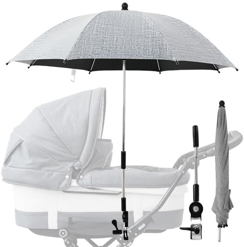 LEKEFETO Barnparasoll med stativ: universell buggy-parasoll barnvagn paraply 84 cm diameter/UV-skydd 50+, flexibelt solparasoll för roterande och lutande barnvagn