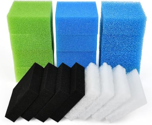 20 Pcs Esponjas Filtrantes para Acuario y Filtro de Esponja Bioquímica Espuma Filtrante Estanque Bloque Cortable No Se Deforma Esponja de Prefiltro Azul Verde Blanco Negro Carbón Activado para Peces