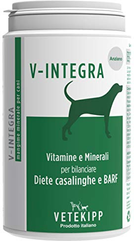 V-INTEGRA Chien Agé - Supplément Complet Riche en vitamines et minéraux pour la Ration ménagère et Barf des Chiens âgés - 200 g - Produit en Italie