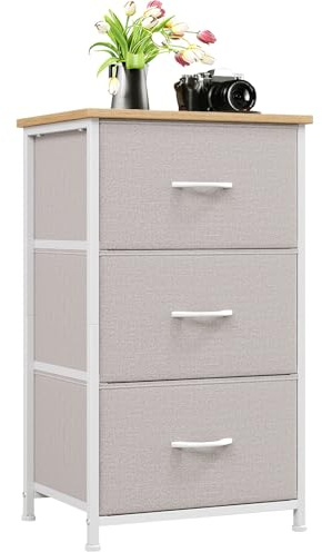 Somdot Kommode mit Schubladen, Kommode Schlafzimmer Wohnzimmer Flur, Komodenschrank Schubladenschrank Aufbewahrungsschrank Stoffkommode, 3 Stoffschubladen, Ashgrau, 30T x 42B x 71,5H cm