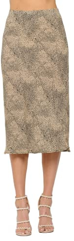 LK Luv Falda Midi de satén elástico Casual Sedoso de Cintura Alta para Mujer, Fabricada en Estados Unidos, Negro (Taupe Black), Large