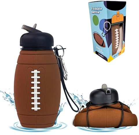CODiLLO Borraccia, borraccia per bambini, pieghevole, in silicone, senza BPA, idea regalo (600 ml, rugby)