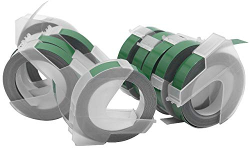 vhbw 10x 3D Prägeband-Schriftband-Kassette kompatibel mit Typo Clic Etiketten-Drucker 9mm Weiß auf Grün